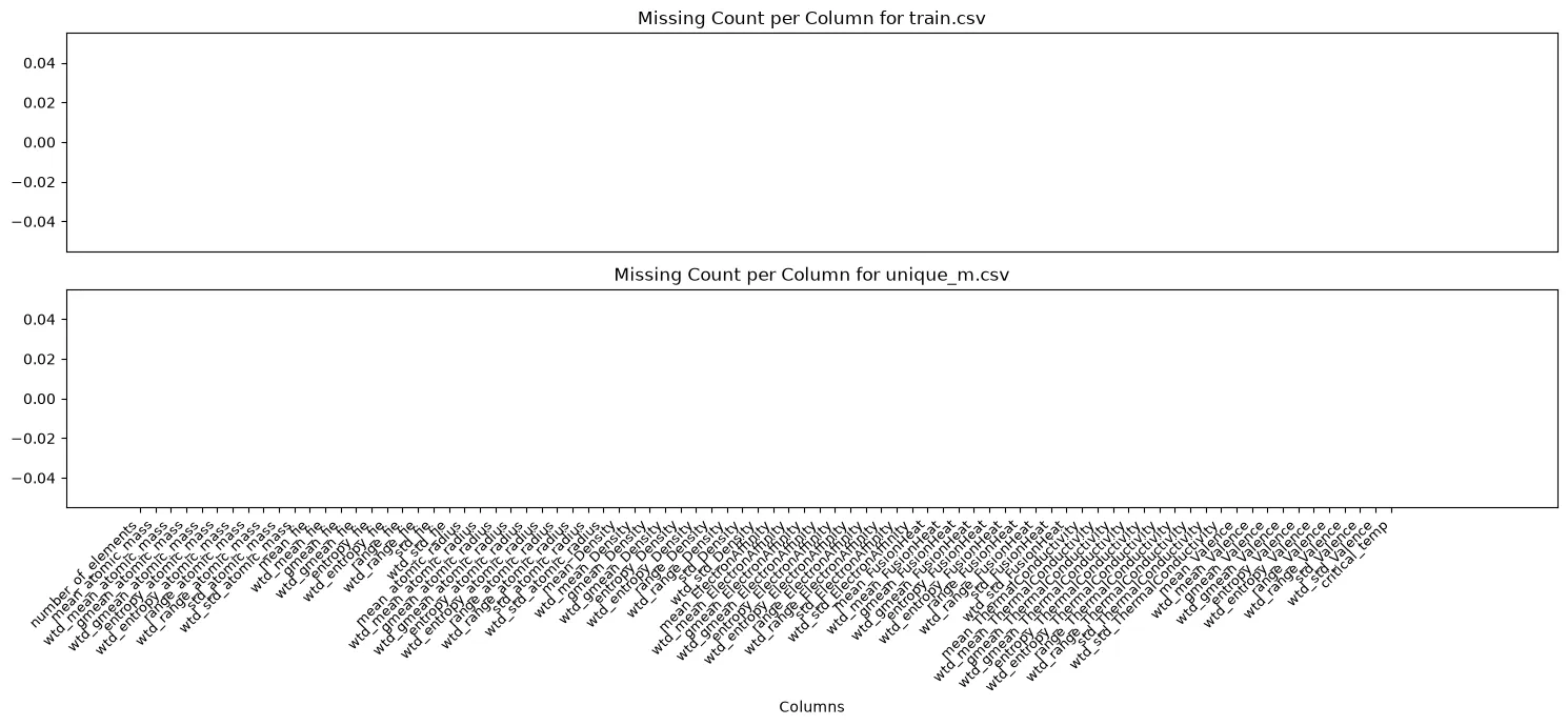 Missing Value Counts for Both Datasets